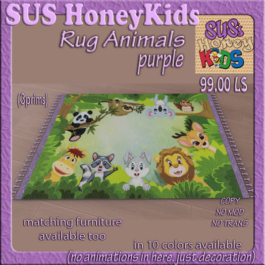 SUS HoneyKids Rug Animals purple Box