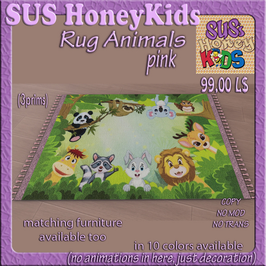 SUS HoneyKids Rug Animals pink Box