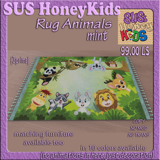 SUS HoneyKids Rug Animals mint Box