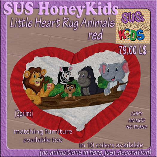 SUSHoneyKids Little Heart Rug Animals red Box