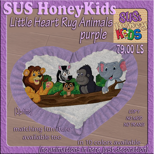SUSHoneyKids Little Heart Rug Animals purple Box