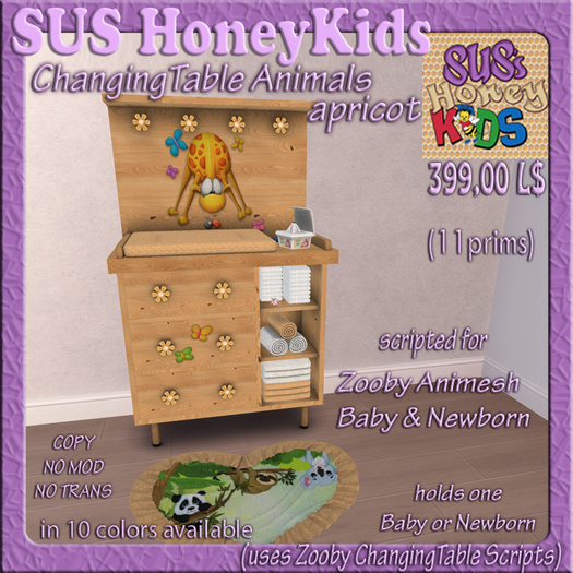 SUS HoneyKids Zooby Animesh ChangingTable Animals apricot Box