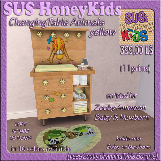 SUS HoneyKids Zooby Animesh ChangingTable Animals yellow Box