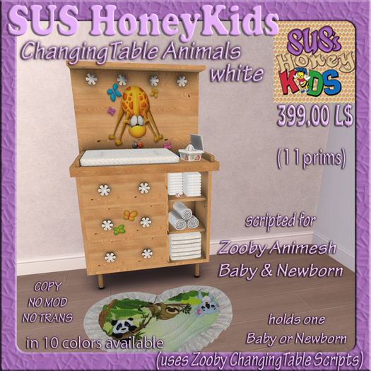 SUS HoneyKids Zooby Animesh ChangingTable Animals white Box