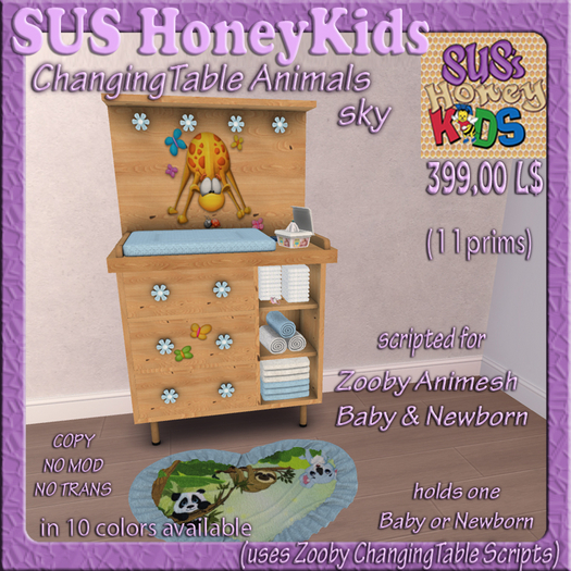 SUS HoneyKids Zooby Animesh ChangingTable Animals sky Box