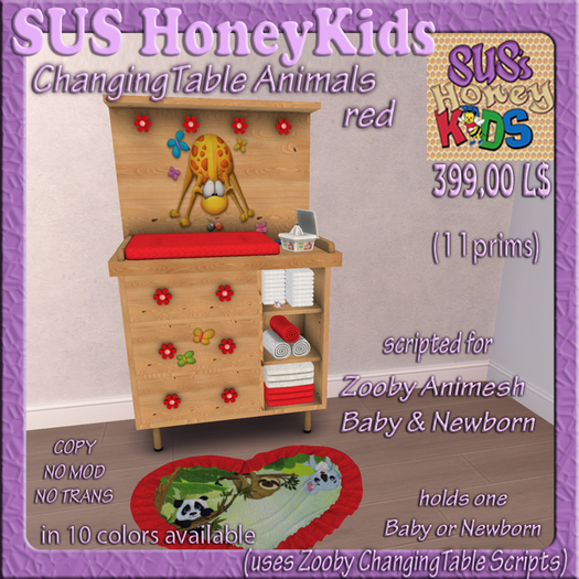 SUS HoneyKids Zooby Animesh ChangingTable Animals red Box