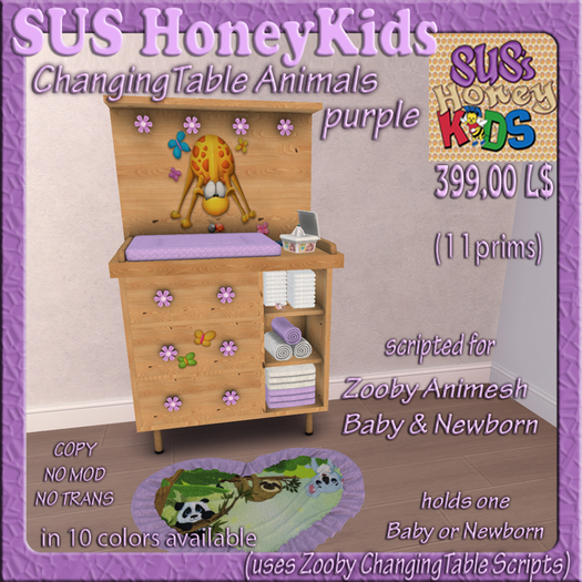 SUS HoneyKids Zooby Animesh ChangingTable Animals purple Box