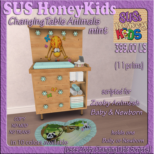 SUS HoneyKids Zooby Animesh ChangingTable Animals mint Box