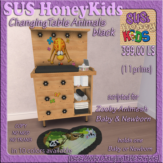 SUS HoneyKids Zooby Animesh ChangingTable Animals black Box