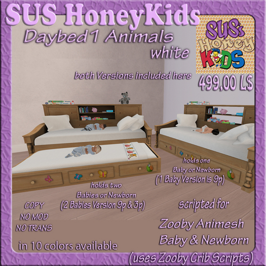 SUS HoneyKids Zooby Animesh Daybed1  Animals white Box