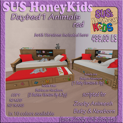 SUS HoneyKids Zooby Animesh Daybed1  Animals red Box