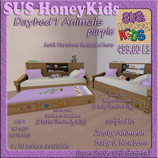 SUS HoneyKids Zooby Animesh Daybed1  Animals purple Box