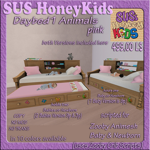 SUS HoneyKids Zooby Animesh Daybed1  Animals pink Box