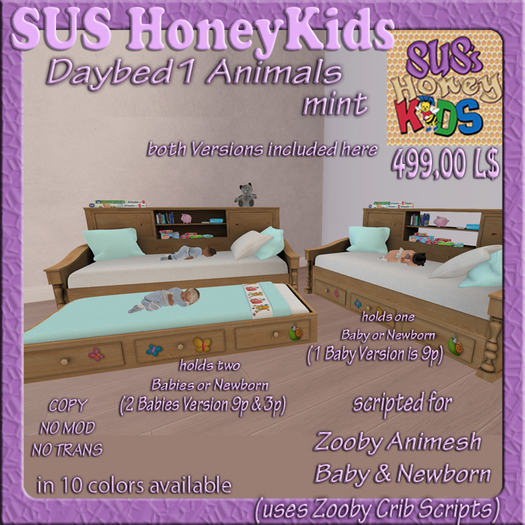 SUS HoneyKids Zooby Animesh Daybed1  Animals mint Box