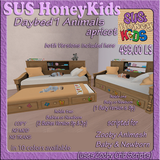 SUS HoneyKids Zooby Animesh Daybed1  Animals apricot Box
