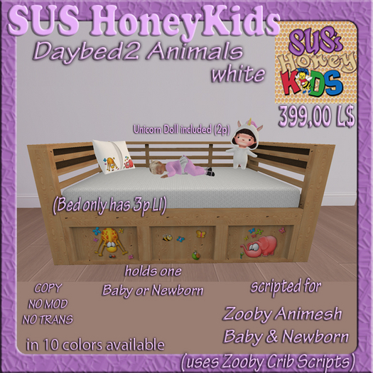 SUS HoneyKids Zooby Animesh Daybed2  Animals white Box