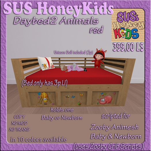 SUS HoneyKids Zooby Animesh Daybed2  Animals red Box