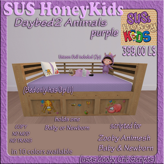 SUS HoneyKids Zooby Animesh Daybed2  Animals purple Box