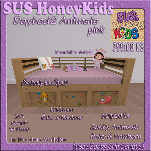 SUS HoneyKids Zooby Animesh Daybed2  Animals pink Box