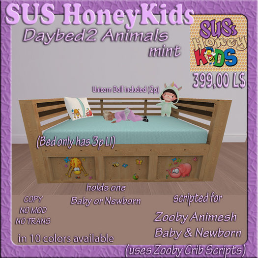 SUS HoneyKids Zooby Animesh Daybed2  Animals mint Box
