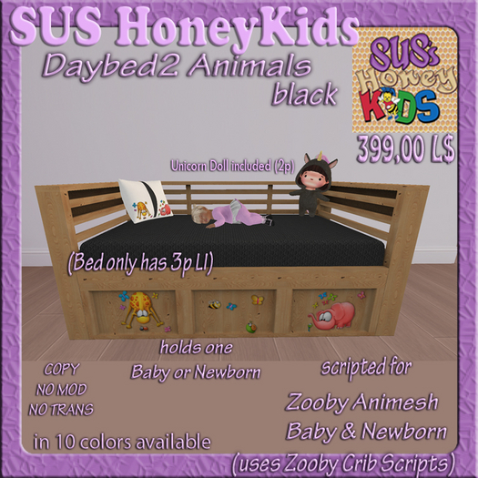 SUS HoneyKids Zooby Animesh Daybed2  Animals black Box