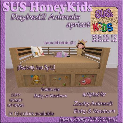 SUS HoneyKids Zooby Animesh Daybed2  Animals apricot Box