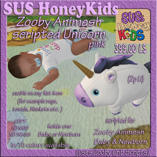 SUS HoneyKids Zooby Animesh scripted Unicorn purple Box
