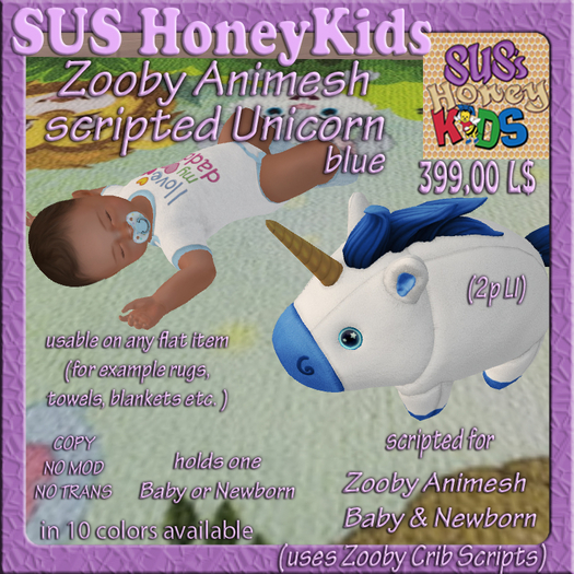 SUS HoneyKids Zooby Animesh scripted Unicorn blue Box