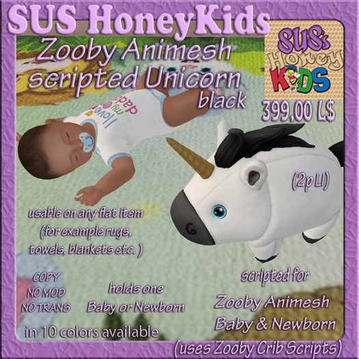 SUS HoneyKids Zooby Animesh scripted Unicorn black Box