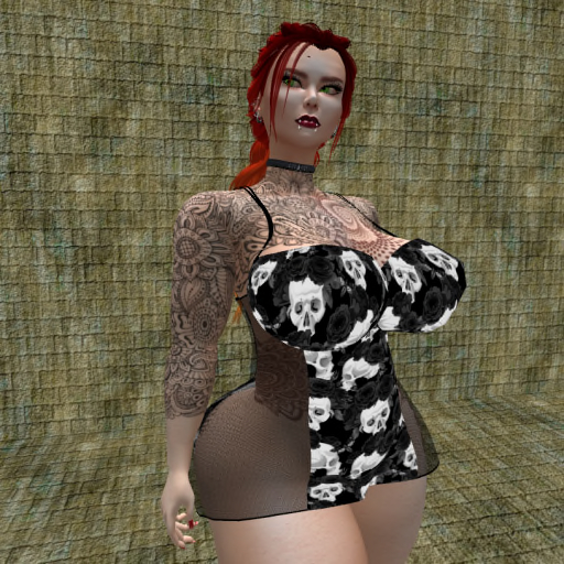 {Xan's} Black roses w/ skull lingerie dress- all-
