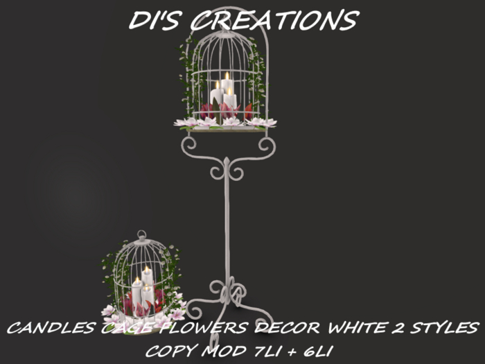 V2 CANDLES CAGE FLOWERS WHITE