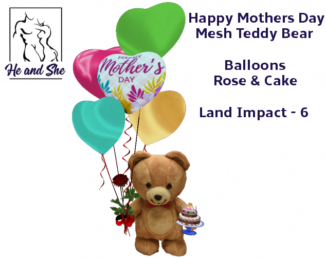 Happy Mothers Day Mesh Teddy Bear holding Balloons, Rose & Cake Gift ****** Promotional Promo Mom Gift Sale Price 50L