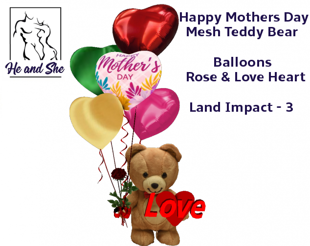 Happy Mothers Day Mesh Teddy Bear holding Balloons, Rose & Love Heart ****** Promotional Promo Mom Gift Sale Price 50L