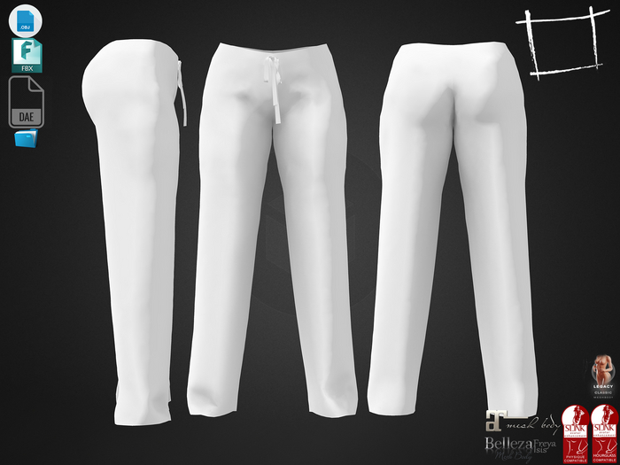 Dae Obj FBX For Female Lounge Pants Maitreya, Slink (Physique,Hourglass), Belleza (Isis,Freya), Legacy