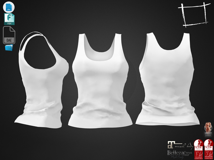 Dae Obj FBX For Female Tank Top Maitreya, Slink (Physique,Hourglass), Belleza, Legacy