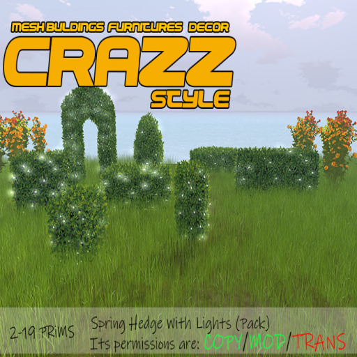 :::CR'S::: - Spring Hedge With Lights (Pack) 2-19 Prims