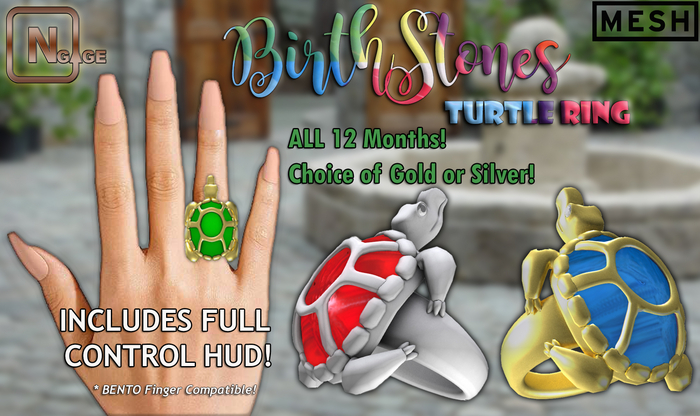NGAGE BirthStones Turtle Ring w/HUD