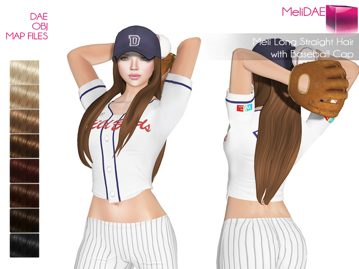 Dae, Obj, FBX, And Texture Files Rigged Long Straight Hair with Baseball Cap