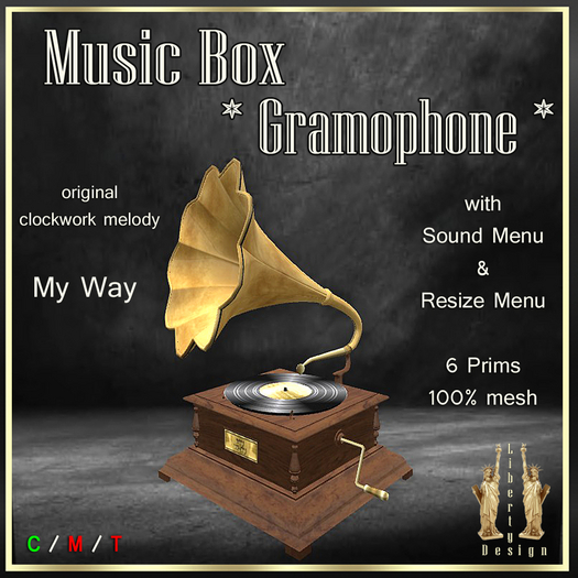 Liberty's Musical clock "Gramophone" (sound & resize menu) V5 / box