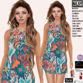 TROPICAL PRINT DRESS,MESH BODY
