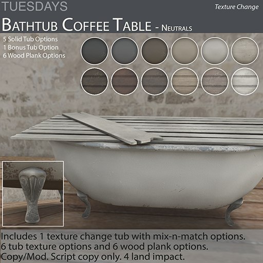 Tuesdays Bathtub Coffee Table - Neutrals