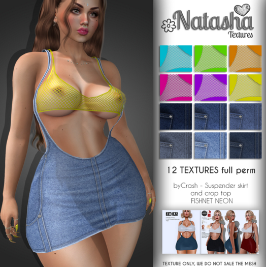 TEXTURE byCrash - Suspender skirt and crop top FISHNET NEON