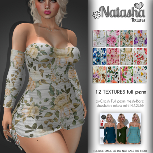 TEXTURE byCrash Full perm mesh-Bare shoulders micro mini FLOWER