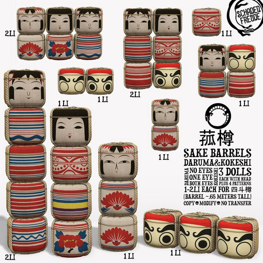 Schadenfreude Daruma & Kokeshi Sake Barrel Set