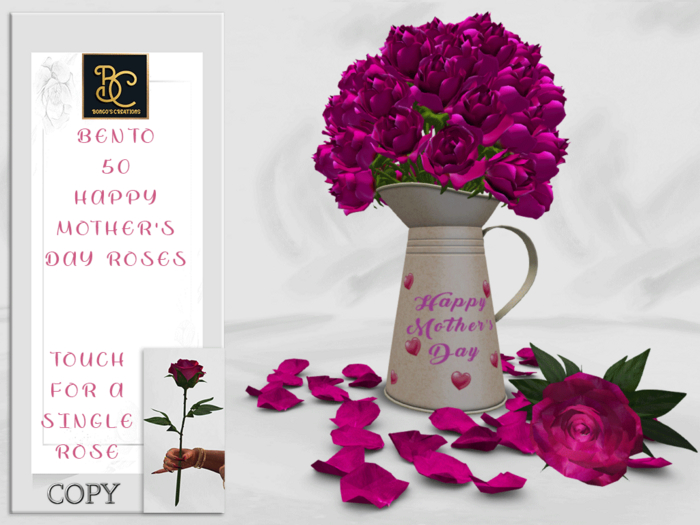 BMC4042 - BENTO -  HAPPY MOTHER'S DAY BOUQUET OF 50 ROSES - TOUCH FOR A SINGLE ROSE