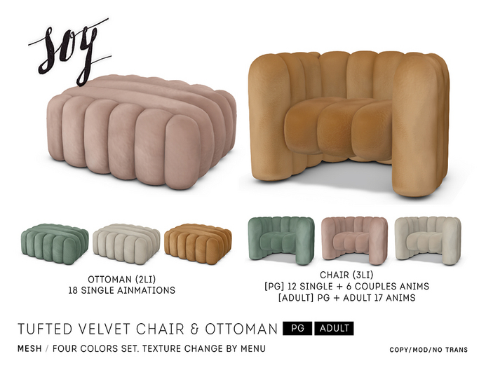 Soy. Tufted Velvet Chair&Ottoman [PG] (addme)