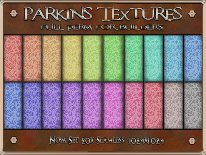 Parkins Textures - Nova Set - 20x Full Perm Seamless 1024 - Fabric, Clothing, Floral, Embossed, Spring, Pattern