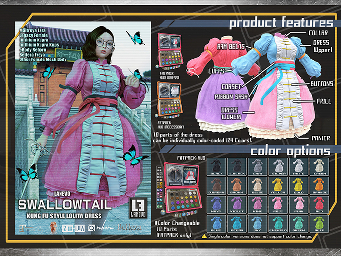 [LANEVO] Swallowtail Kung-Fu Style Lovely Dress (Fatpack)