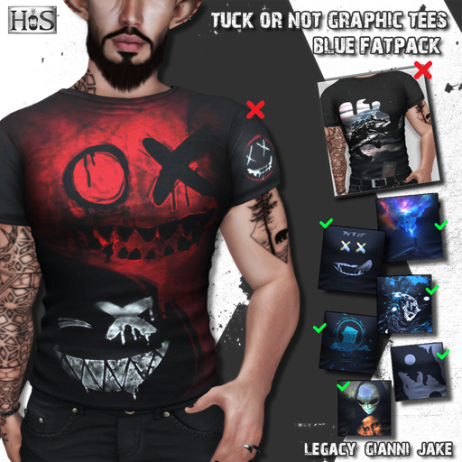 >-HIS-< Tuck or not Tees Blue Graphics Fatpack