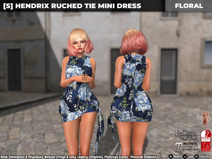[S] Hendrix Ruched Tie Mini Dress Floral